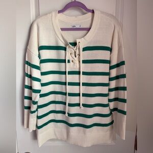 Croft & Barrow Cream and Green Striped Sweater